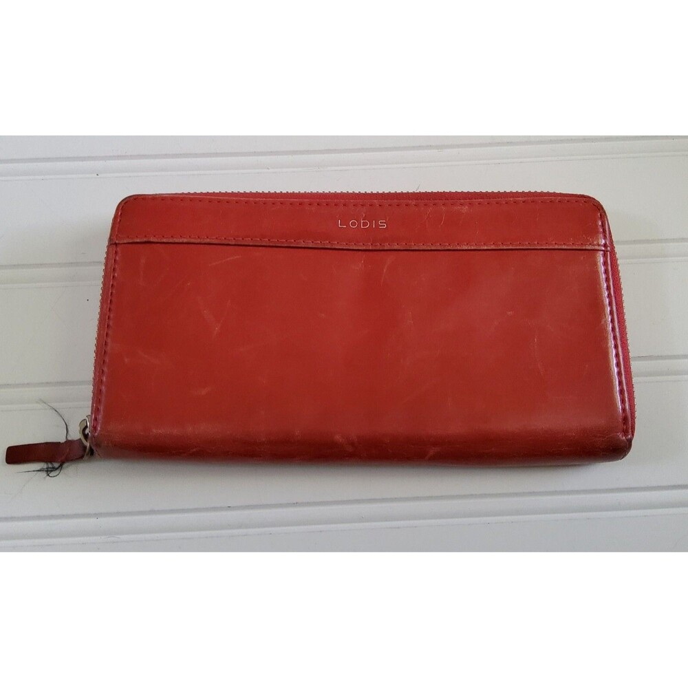 LODIS Red Zip Around Full Size Leather Wallet